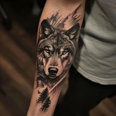 a man with a wolf tattoo on his arm