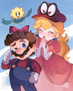 mario and princess peach are standing next to each other