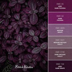 the color palette is purple and has many different leaves on it, as well as some dark