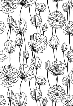 black and white flowers are shown in this seamless pattern, which is very easy to draw