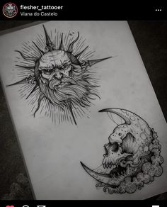 the sun and moon tattoo design is done on paper