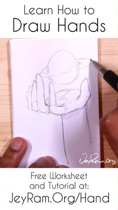 someone is drawing an image on paper with the words learn how to draw hands in front of