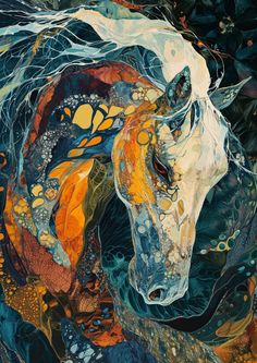 a painting of a horse with many different colors and patterns on it's face