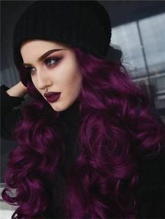 Dark Purple Big Wave Synthetic Lace Front Wig-FashionLoveHunter Free shipping synthetic lace front wig -- FashionLoveHunter.com #fashionlovewig #purplefashionlovewig #purplelacefrontwig #purplewig #longpurplewig #lacefrontwig #syntheticlacefrontwig #lacefrontal #cosplaywig #heatfriendlywig #freeshipping Dark Plum Hair Color, Hair Color Plum, Dark Purple Hair, Plum Hair, Hair Color Purple, Greasy Hair Hairstyles, Burgundy Hair, Silk Hair, Hair Color Dark