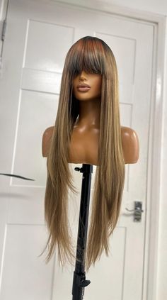 * Actual colours may vary from the colour on your screen due to monitor colour restrictions. SYNTHETIC HAIR WIG The ultimate princess hair - outsynthetic hair Wig is our super long, straight styled hair with a very full fringe. This wig is made from the premium  Synthetic  fibre so can be heat styled if desired. LENGTH: 34" WEIGHT: 210g This wig is ready to be shipped  Please feel free to contact us if you have questions Shipping withing the UK Courier-Royal Mail first class signed for Delivery time: 1-2 working days Everywhere else:  Courier Royal Mail Delivery time:7-9 working days Working days Want it sooner Upgrade to DHL Amber Wigs, Straight Orange Wig, Long Dark Brown Wigs, Brown Ombre Lace Front Wig, Full Fringe, Brown Synthetic Wig, Styled Hair, Princess Hair, Full Wig