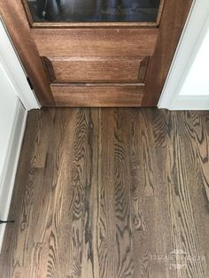 the door is open to show wood flooring