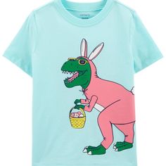 Crafted In Soft Cotton Jersey With A Cute Print, This Tee Is The Perfect Outfit Starter. Features: - Short Sleeves - Ribbed Neckline Fabric & Care: - 100% Cotton Jersey - Imported - Machine Washable # Easter# Baby Boy Graphic Tees, Easter Dinosaur, Dinosaur Graphic Tee, Dinosaur Tshirt, Shark Graphic, Dinosaur Graphic, Easter Tees, Spring Styles, Carters Baby Boys