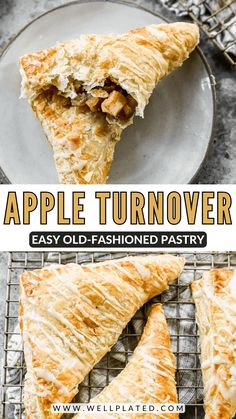 an apple turnoverer on a cooling rack with the words, easy old - fashioned pastry