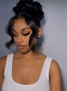 Updo 360 Wig, Silk Press Natural Hair Styles For Prom, Prom Hairstyles Up Bun, Cute Prom Hairstyles Black Hair, Curly Bun With Two Strands Out, Silk Press Birthday Hairstyles, Prom Updos Black Hair, Curled Updo Hairstyles Black Women, Black Girls Hairstyles Homecoming