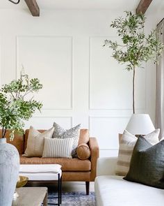 a living room filled with furniture and a potted plant