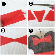 instructions to make an origami bow tie out of paper and construction material with scissors