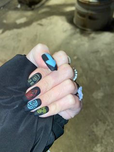 Avatar The Last Airbender Nails Designs, Avatar The Last Air Bender Nails, Avatar The Last Airbender Nail Art, Atla Inspired Nails, Avatar Nails Art, Inuyasha Nail Art, Atla Nails, Avatar The Last Airbender Nails, Avatar Nails