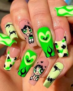 Character Nails, Disney Acrylic Nails, Fake Nails Designs, Punk Nails, Dope Nail Designs, Makijaż Smokey Eye, Disney Nails, Acrylic Nails Coffin Short, Summer Acrylic Nails