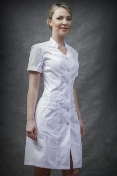 Gostei Working Dresses, Scrubs Dress, Scrub Style, Blouse Nylon, Scrubs Outfit, Nursing Fashion, Nurse Design