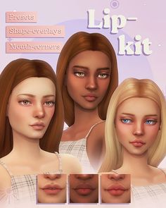 three different images of the same woman's face and lips, with text that reads lip kit