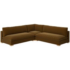 a brown sectional couch sitting on top of a white floor