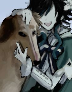 a digital painting of a person holding a horse