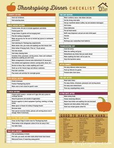 a thanksgiving dinner checklist with an orange pumpkin on the top and other food items