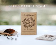 seeds packet stamp on table next to wooden spoon and card with thank you written on it