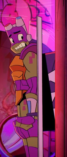 an animated character standing in front of a mirror