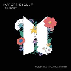 the album cover for map of the soul 7, which features flowers and leaves on black