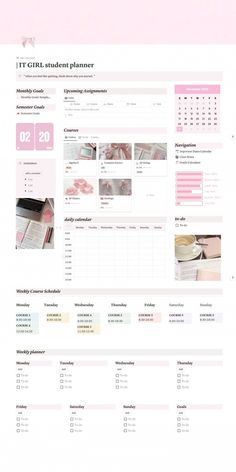 Pink Notion Dashboard, Online Planner Ideas, Notion Inspiration Student, Online School Planner, Cute Schedule Templates, Notion Aesthetic School, Notion School Dashboard, Notion School Templates, Notion Template Ideas For Students