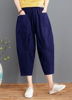 Fine Green Elastic Waist Jeans Harem Pants Summer Cotton Casual Baggy High-waisted Harem Pants, Relaxed Fit High-waisted Cotton Capris, Non-stretch Tapered Leg Pants With Pockets, Casual Baggy High-waisted Bottoms, Baggy High Waist Capris With Elastic Waistband, High Waist Baggy Capris With Elastic Waistband, Ankle-length Wide Leg Pants With Pockets, Non-stretch Cotton Capris With Pockets, High Waist Loose Fit Cotton Capris