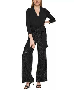 Calvin Klein - Jersey-Top Sequin Wide-Leg Jumpsuit Review Dresses, Jersey Top, Wide Leg Jumpsuit, Duster Coat, Night Out, Calvin Klein, Sequin