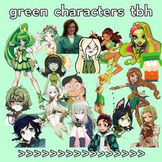 the green characters tbh are featured in this image