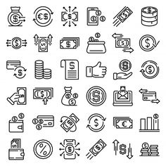 the icons for money are shown in black and white, including symbols such as coins