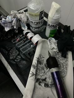 an assortment of makeup products on a table