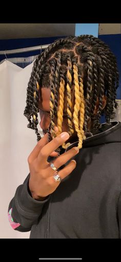 Dyed Hair Men Twist, Dreadlocks Hair Color Ideas, Hightop Dreads Two Strand Twist, Locs Men Color, Dreads With Dyed Tips, Dyed 2 Strand Twist, Started Locs Styles For Men, Two Strand Twist Dyed, Dyed Two Strand Twist