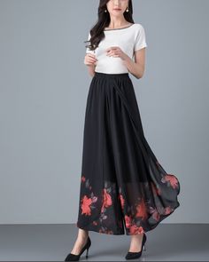 * Wide-leg skirt-shaped pants spun with high-quality chiffon fabric. * Elastic waistband and A-line shape, make you look more taller and thinner. *Material: 100% chiffon *Let us know your regular size and overall height in your country. *The waist size and length can be customized. *Size: True to US size, can provide US 0 to US 20 , you can tell us your usual size and height when ordering. * Shipping: Free shipping Processing time: 5-7 working days Delivery time: 7-20 working days Chiffon Pants, High Waist, Sweater Fits, Ankle Length Pants, Pantalon Large, Black Skirt, Chiffon Fabric, Ankle Length, Wool Coat