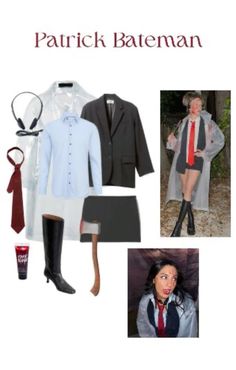 an image of a woman dressed up in clothes and accessories for her role as the character patrick batteman