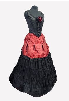 This Gothic Steampunk Victorian outfit in black and dark red is perfect for formal occasions. The Raven SDL designer brand brings a unique and edgy style to the outfit. The black colour gives a classic touch while the deep red adds a pop of colour to the ensemble.  The outfit is perfect for weddings, proms, and other formal events. It is new with tags and in pristine condition. The quality of the outfit is exceptional and will make you stand out in any crowd. Get ready to make a statement with t Black Steampunk Corset For Costume Party, Punk Style Corset For Fantasy Events, Fitted Gothic Skirt For Costume Party, Fitted Black Corset Dress For Fantasy Events, Gothic Fitted Corset Dress For Fantasy Events, Punk Fitted Corset For Fantasy Events, Gothic Corset Dress For Halloween, Fitted Gothic Corset Dress For Fantasy Events, Fitted Gothic Skirt For Fantasy Events