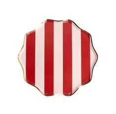 a red and white striped plate on a white background