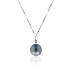 14K Yellow Gold 11MM Tahitian Pearl 0.11 Total Diamond Carat Weight 18 Inch Total Chain Length Spring Ring Clasp Luxury Tahitian Pearl Drop Jewelry, Pearl And Diamond Necklace, Diamond Carat, Tahitian Pearls, Pearl Diamond, Oval Diamond, Pearl Drop, Spring Rings, Chain Lengths