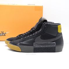 Us Size 10.5 Men's Nike Blazer Mid Pro Club Sneakers Fb8891-001 Black/Medium Ash/Bronzine - New In Box, Box Is Heavily Damaged. We Only Sell 100% Genuine Products, Sourced From Major Retailers. Black Lace-up Skate Shoes With Boost Midsole, Black Lace-up High-top Sneakers, Nike Dynamic Black Custom Sneakers, Nike Custom Black Dynamic Sneakers, Nike Custom Black Sneakers For Training, Dynamic Black Nike Custom Sneakers, Functional Black High-top Sneakers With Vulcanized Sole, Black Leather Training Running Shoes, Nike Urban Black Basketball Shoes