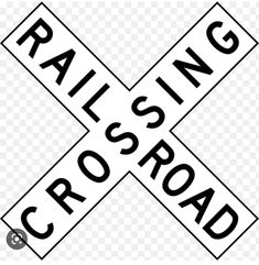 railroad crossing sign with the word crossing in black and white on transparent background png