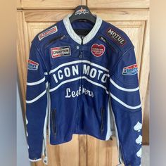 This Icon Jacket Is In Perfect Condition. It’s A Blue Leather. Size Xl. Only Worn A Couple Times. Retails For Over $750. Icon Moto, Moto Leather Jacket, Man Icon, Leather Moto Jacket, Cute Fits, Blue Leather, New Color, A Couple, Mens Jackets