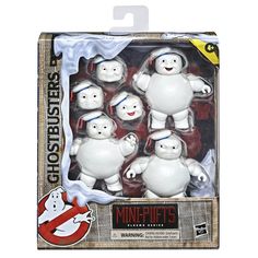 the ghostbusters mini - figurines are white and have red eyes, one with