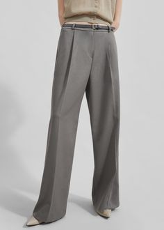 Maya Trousers - Grey – The Frankie Shop Fall Workwear Bottoms With Pleated Waist, Business Bottoms With Pockets For Spring, Fall High Waist Pleated Bottoms, Spring Business Bottoms With Pockets, Full Length Bottoms With Welt Pockets For Office, Office Full Length Bottoms With Welt Pockets, Semi-formal Wide Leg Bottoms With Pockets, Chic Tailored Bottoms With Pockets, Chic Bottoms With Side Pockets And Tailored Fit