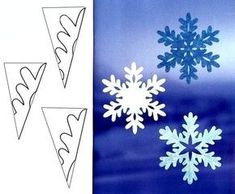 paper snowflakes are cut out and placed on a blue background to make an ornament