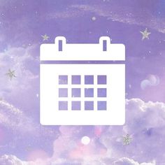 a calendar with stars in the sky and clouds around it on a pastel background