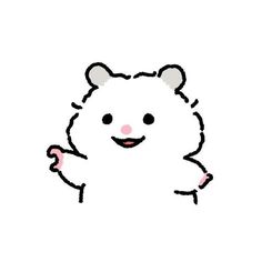 a drawing of a white teddy bear with pink cheeks and paws on its back legs