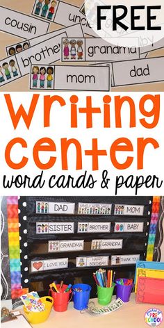 writing center with words and pictures on it