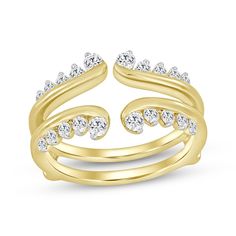 This chic enhancer ring will give your engagement ring (sold separately) a unique look. 14K yellow gold Graduated round-cut diamonds line the outer curves of the open style Total diamond weight is 1/2 carat From the Now + Forever® Bridal Collection. Ring Enhancers, Enhancer Ring, Ring Enhancer, Now And Forever, 2 Carat, Round Cut Diamond, Bridal Collection, Round Cut, Apparel Accessories