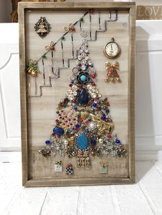 a wooden frame with many different items on it