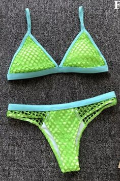 This 2 Piece Halter Style Mesh 2 Piece Swimsuit in Lime Green Will Definitely Show Off a Great Tan Fully Lined in Size Medium Mesh Swimwear, Green Bathing Suits, Plaid Bikinis, Neon Bikinis, Halter Swimwear, Womens Bathing Suits, Women Swimsuits, Womens Swimwear, Bathing Suit