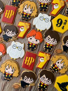 harry potter cookies are arranged on a table